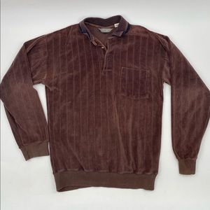 David Taylor Collection Mens 1/4 Button Up Brown Knitted Long Sleeve Shirt S